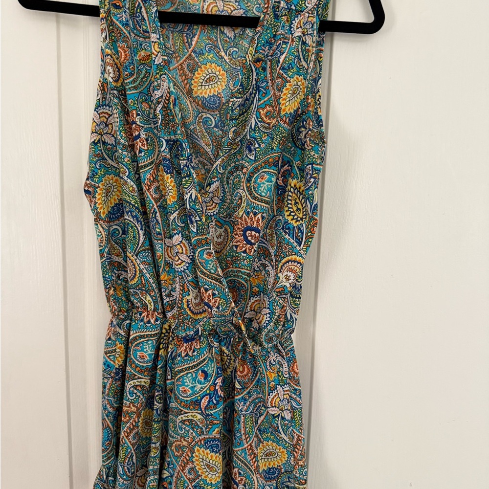 Turquoise Paisley Print Ruffle Romper Size S - Picture 2 of 3